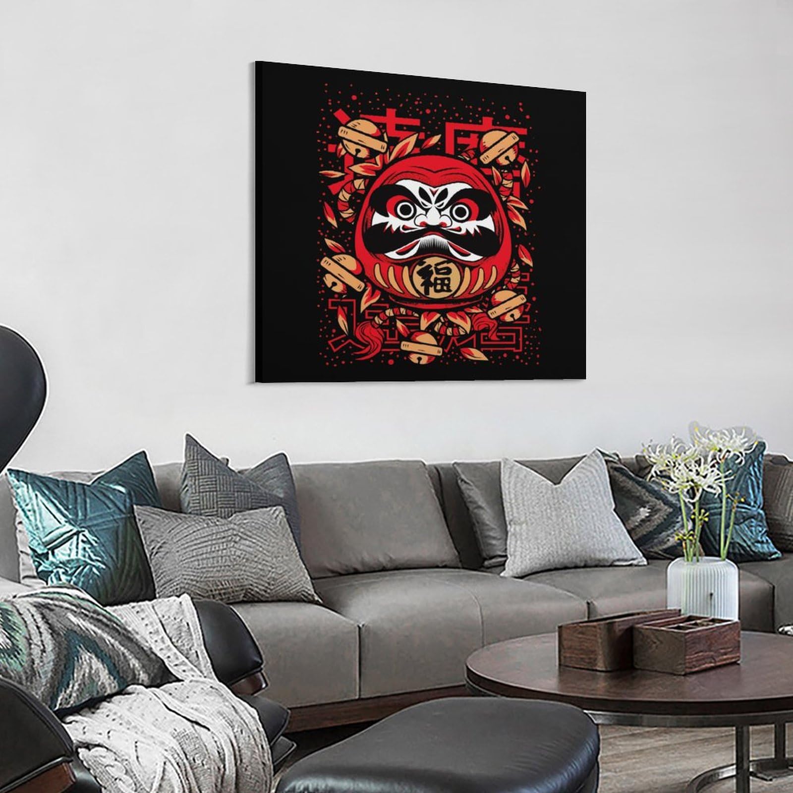 Amazon.co.jp: 壁アート 福だるま 縁起物だるま 木枠付き 装飾画 壁画